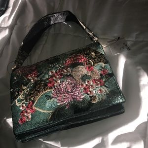 SALE: BRAND NEW EMBROIDERED VELVET BEADED ZARA BAG